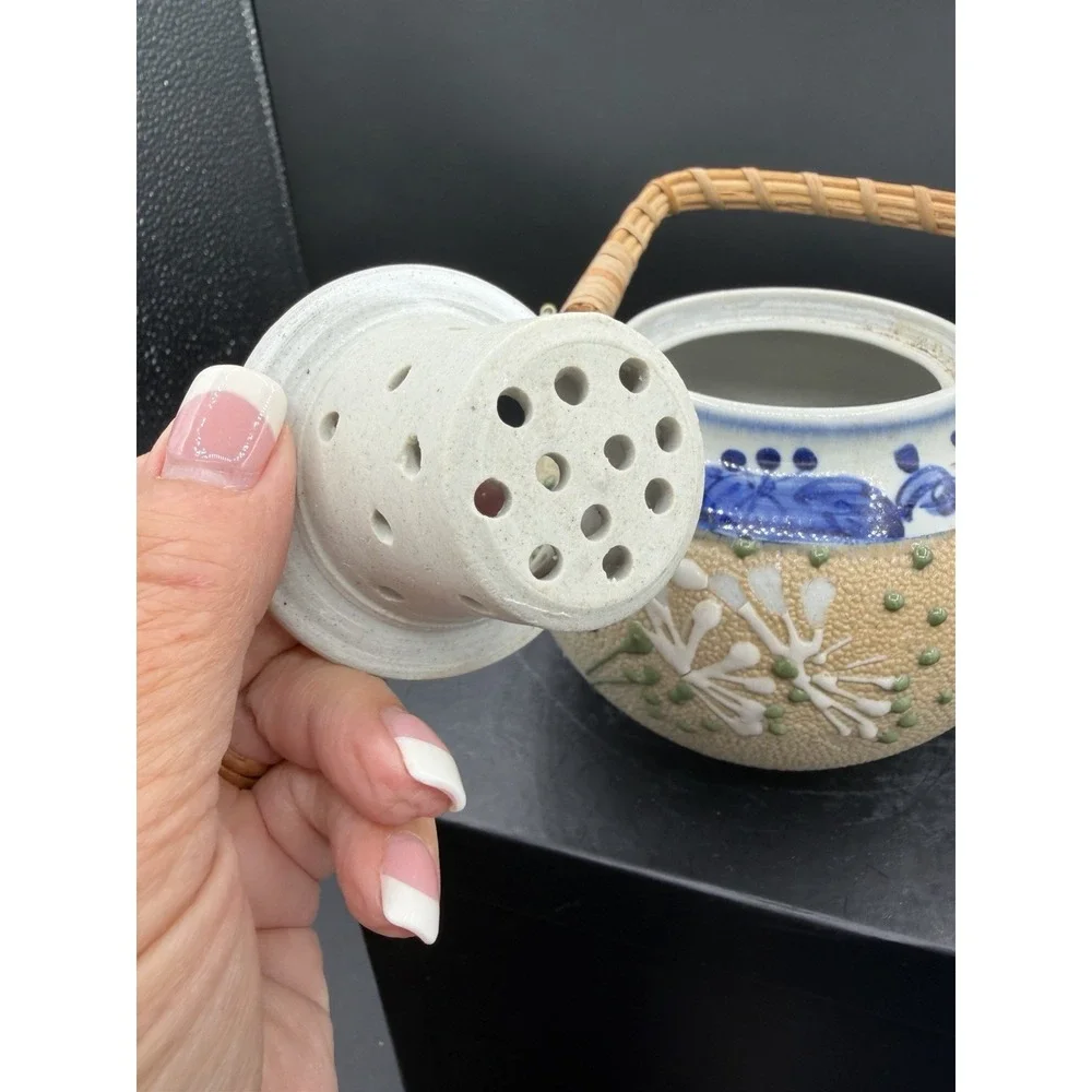 🫖Tokoname-Inspired Ceramic Teapot w/Infuser Bamboo/Rattan Handle Japanese Style
